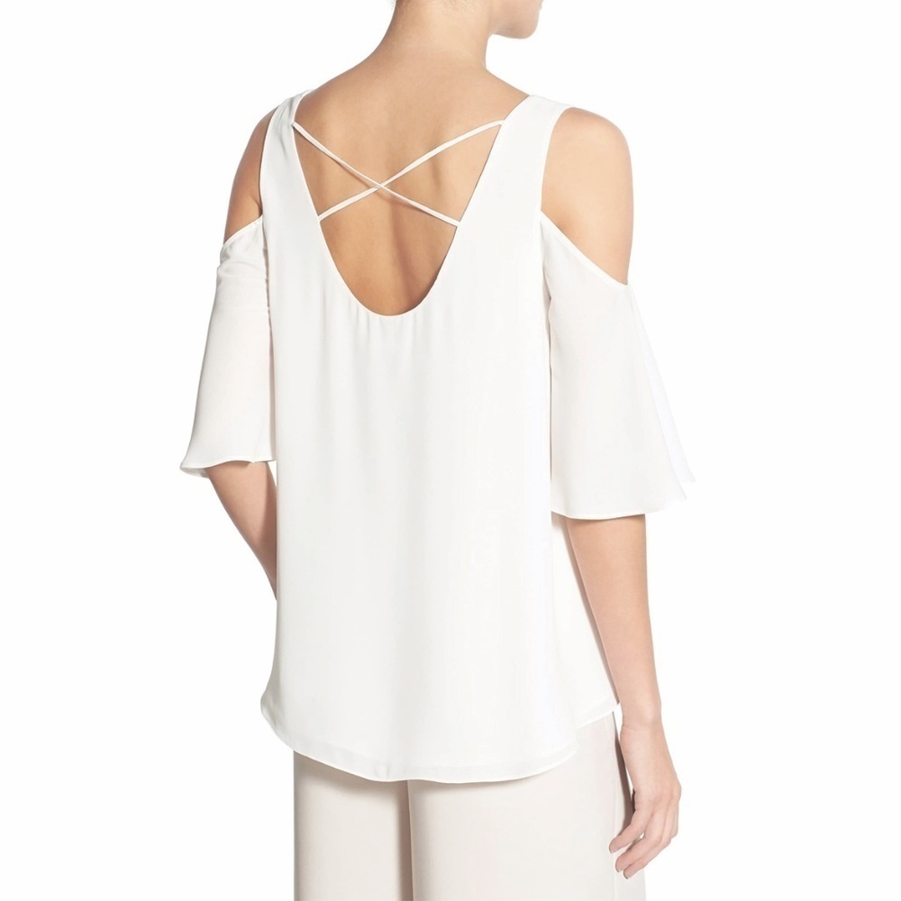 Chelsea28 Chiffon Cold Shoulder White Top Blouse